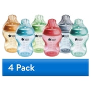 (4 pack) Tommee Tippee Natural Start Anti-Colic Colorful Baby Bottles, 9oz, 0 month+, Slow-Flow Breast-Like Nipple for a Natural Latch, Anti-Colic Valve, Fiesta, Pack of 6