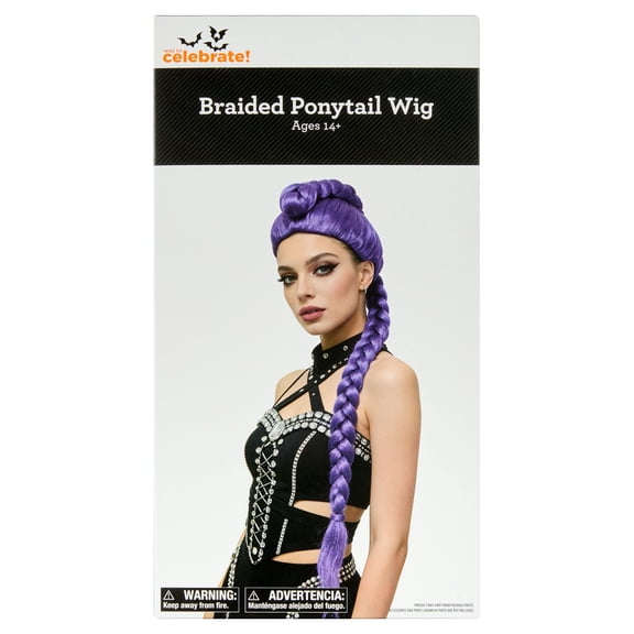 Braided Ponytail Wig Costume Accessory for Adults, Purple, Halloween by Way To Celebrate