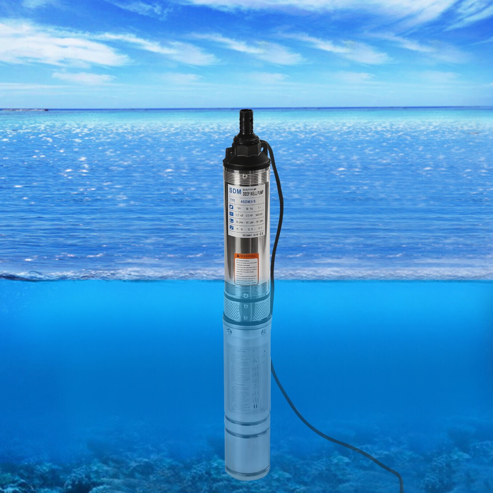 Denest 110v Submersible Deep Well Water Pump Stainless Steel 0.5HP 110V 16GPM 157ft