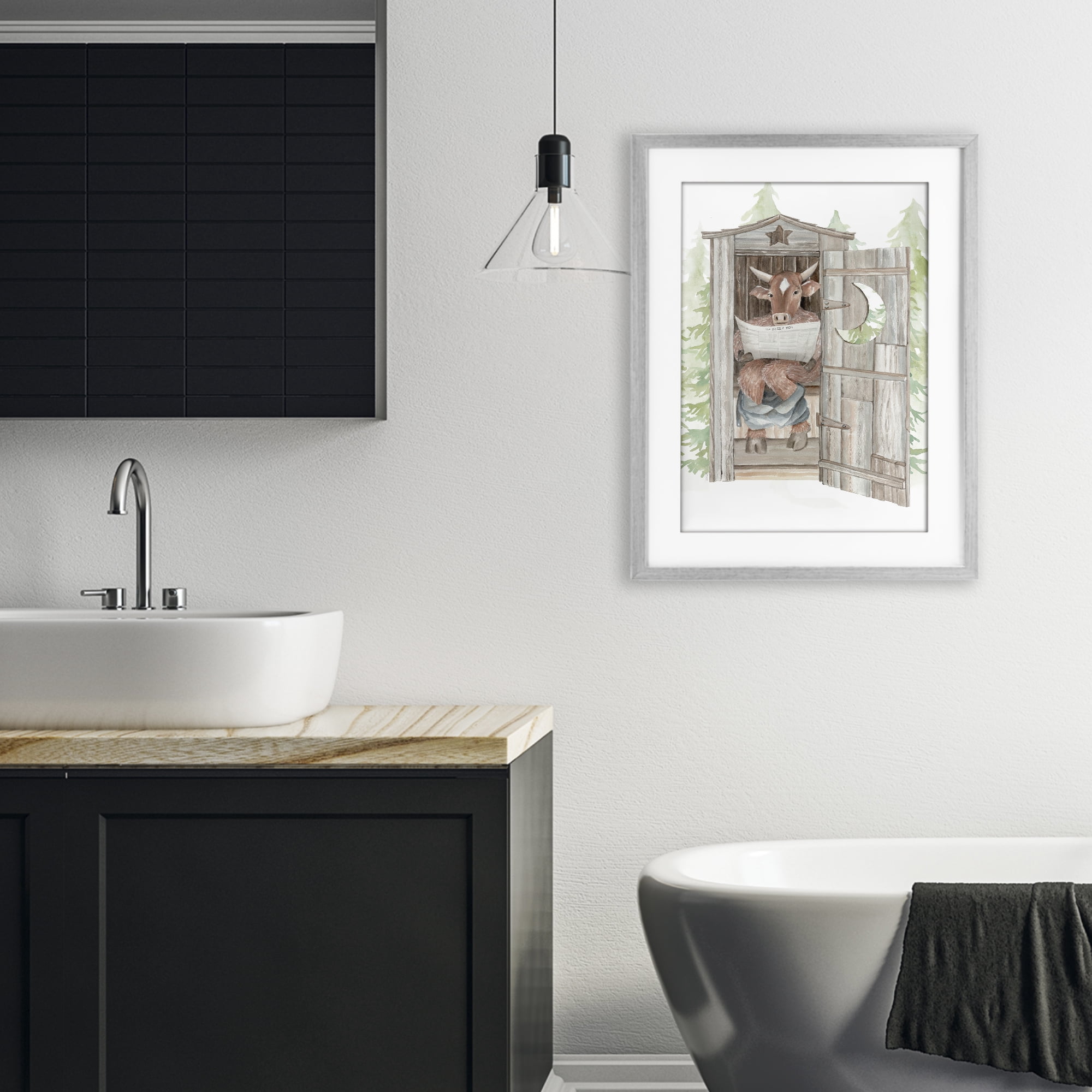 Stupell Industries Daily Moo Outhouse Reading Gray Framed Print Under Glass, design by Cindy Jacobs