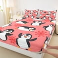 thumbnail image 3 of Manfei Cute Cartoon Penguin Bed Sheets 4pcs, Kawaii Animal King Sheets, Pink Snowflakes Sheet Set, Super Cozy Room Decor, 3 of 7