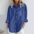 thumbnail image 2 of YUGYXL Women's Solid Collared Linen Shirts Lightweight Fall Winter Tops Long Sleeve Button Down Casual Blouses Blue S, 2 of 8