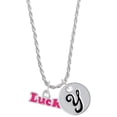 thumbnail image 1 of Delight Jewelry Hot Pink ''Luck'' with Heart Silvertone Script Initial Disc - Y - Charm Necklace, 20"+3", 1 of 4