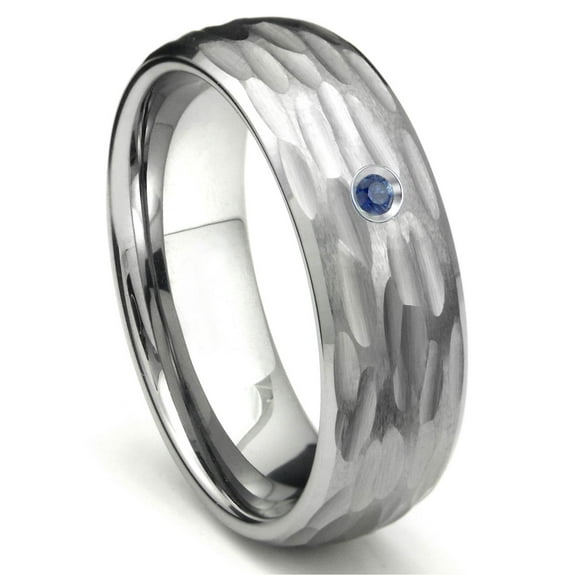 Titanium Kay Tungsten Carbide Sapphire Hammer Finish Dome Men's Comfort Fit Wedding Band Ring Sz 10.0