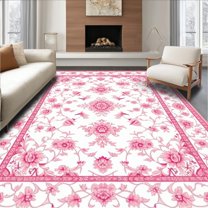 Flatwoven High Traffic Area Rug, Graceful Bird Motif with Delicate Blooms, Non Slip, Stain Resistant, Washable Area Rugs for Living Room, Bedroom(White, 4X6)
