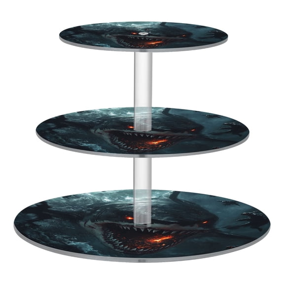 3-Tier Acrylic Cupcake Stand Sturdy Dessert Display Cupcake Tower Cupcake Holder for Party Wedding Outdoor Picnic Scary Shark