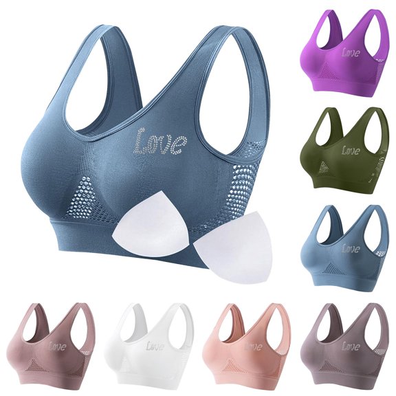 mihongmao Pumping Bra Plus Size Bra Women Seamless Sports Bra Wirefree Yoga Bra with Removable Pads Khaki 3X
