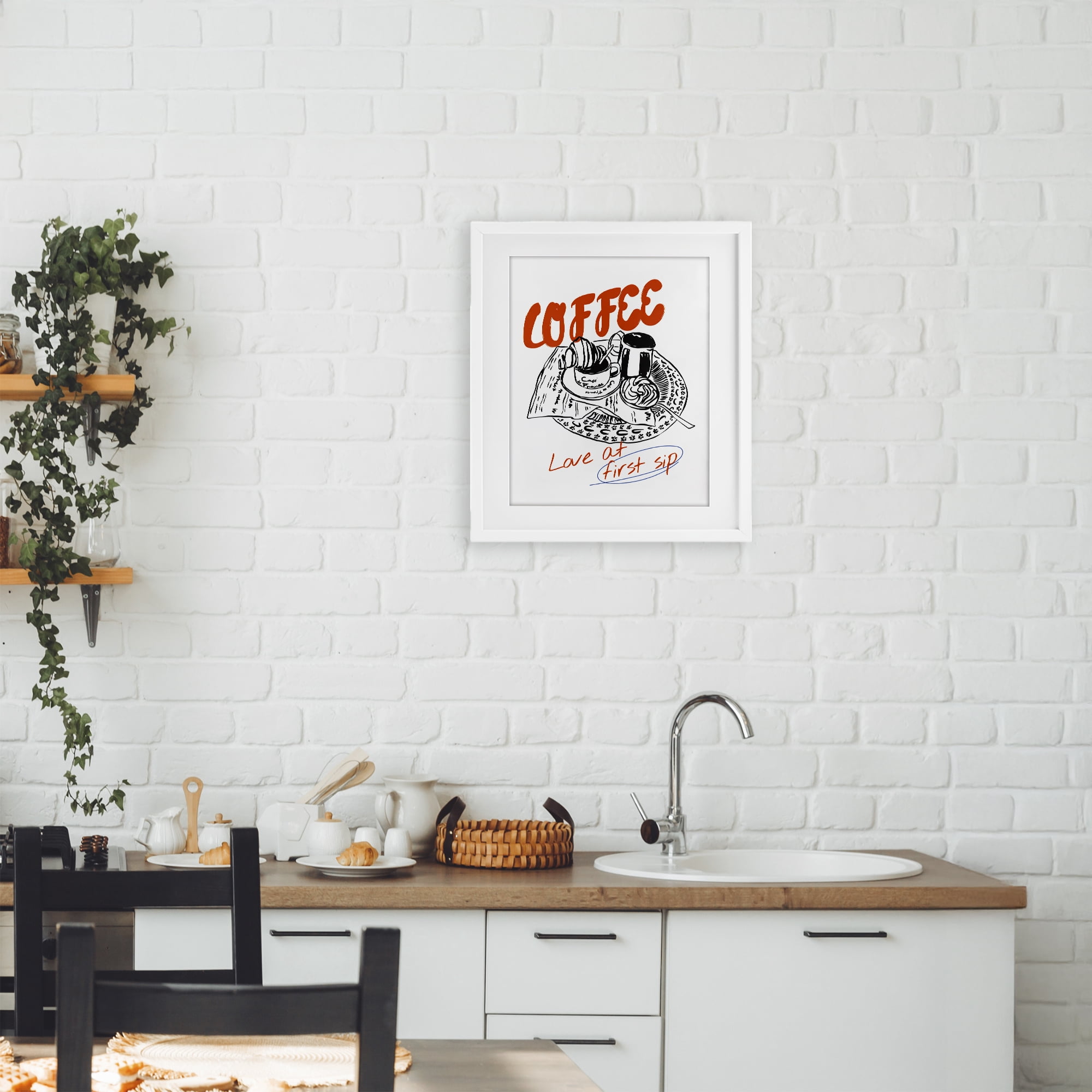 Stupell Industries Coffee Love At First Sip White Framed Print Under Glass, design by The Prints Vibe