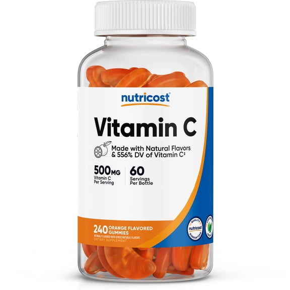 Nutircost Vitamin C Gummies (500mg) 240 Gummies - Made With Natural Flavors & 556% DV of Vitamin C, Vegan, GMO-Free, Gluten-Free, 60 Servings