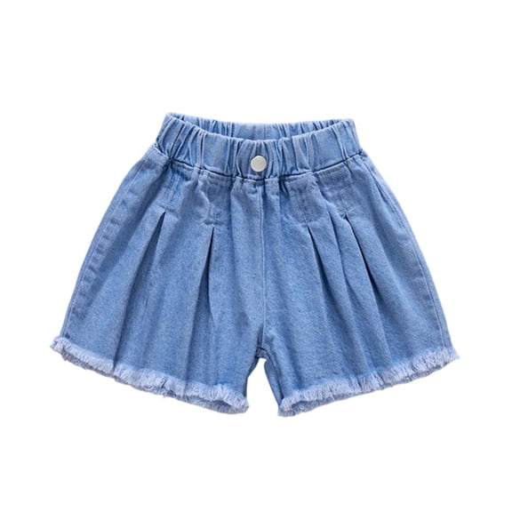 Pretxorve Kids Girls Summer Shorts Denim Jeans Loose Front Wrinkle Unwashed Border Button Embellishment Bottoms