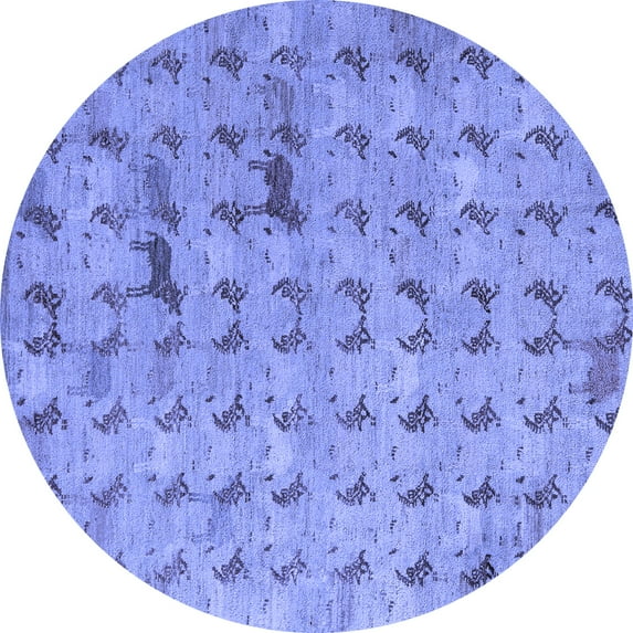 Ahgly Company Machine Washable Indoor Round Abstract Blue Modern Area Rugs, 5' Round