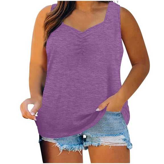 aidice Plus Size Womens Tank Tops L-5XL Cotton Sleeveless Flowy Tops Summer Casual Beach Tanks Solid Color