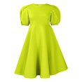 thumbnail image 1 of Femmes femmes d'Été Bouffi Robe Couleur Unie Cou Carré Manches Bulle une Pièce Robe Courte (Chartreuse M), 1 of 4
