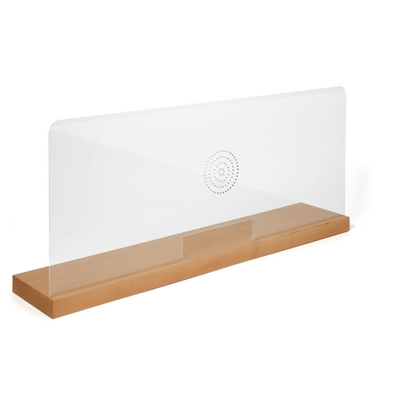 M&T Displays 39.37x17.02 Inch Wooden Base Hygienic Separator on Counter with Speaker Holes, Sneeze Guard, Protective Window for Employers & Customers, Barrier for Coughing & Sneezing (Natural Wood)
