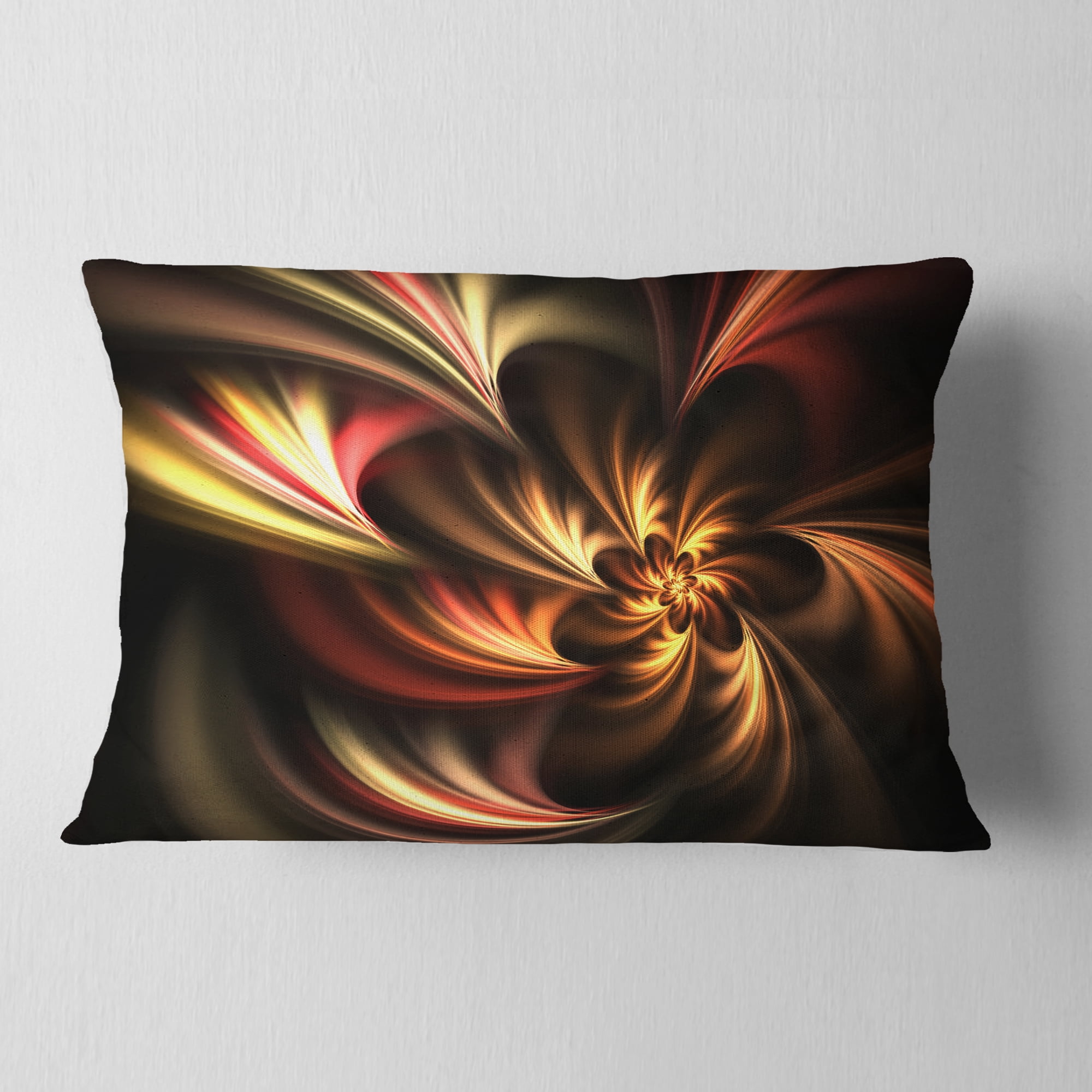 Designart Glossy Yellow and Red Fractal Flower - Floral Throw Pillow - 12x20