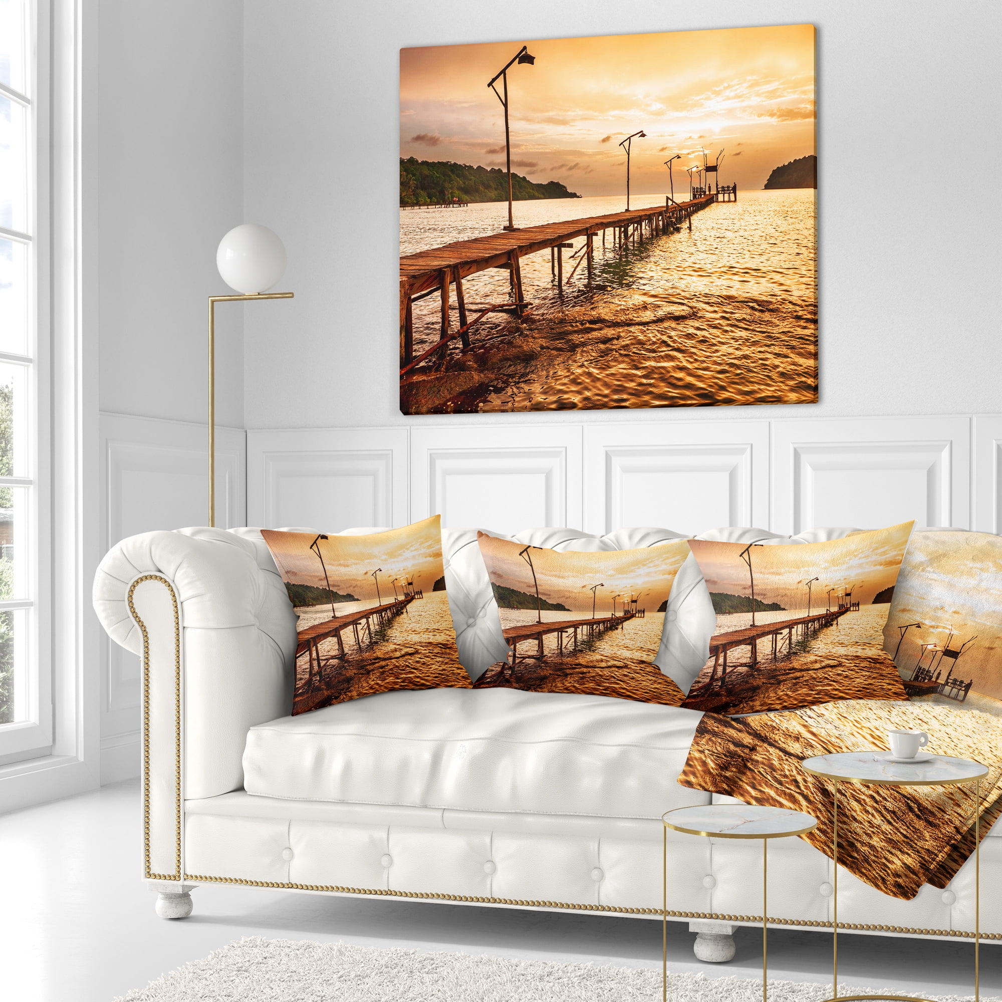Designart Sunset Over Brown Sea - Seascape Throw Pillow - 18x18