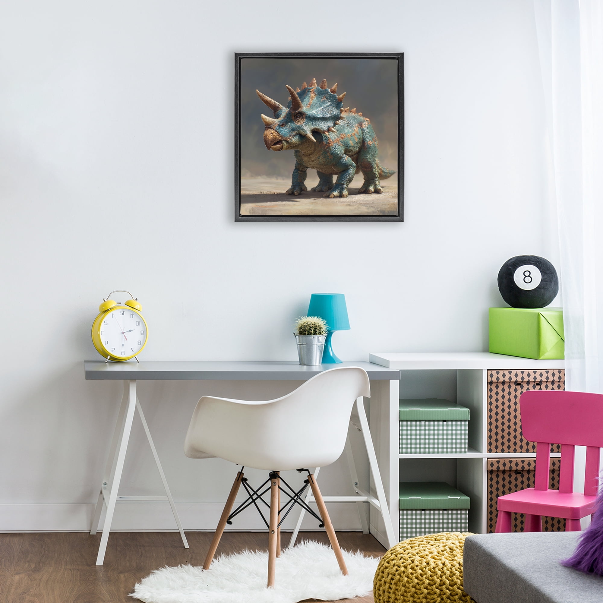 Stupell Industries Horned Triceratops at Sunrise Black Framed Floater Canvas Wall Art, design by Wumples