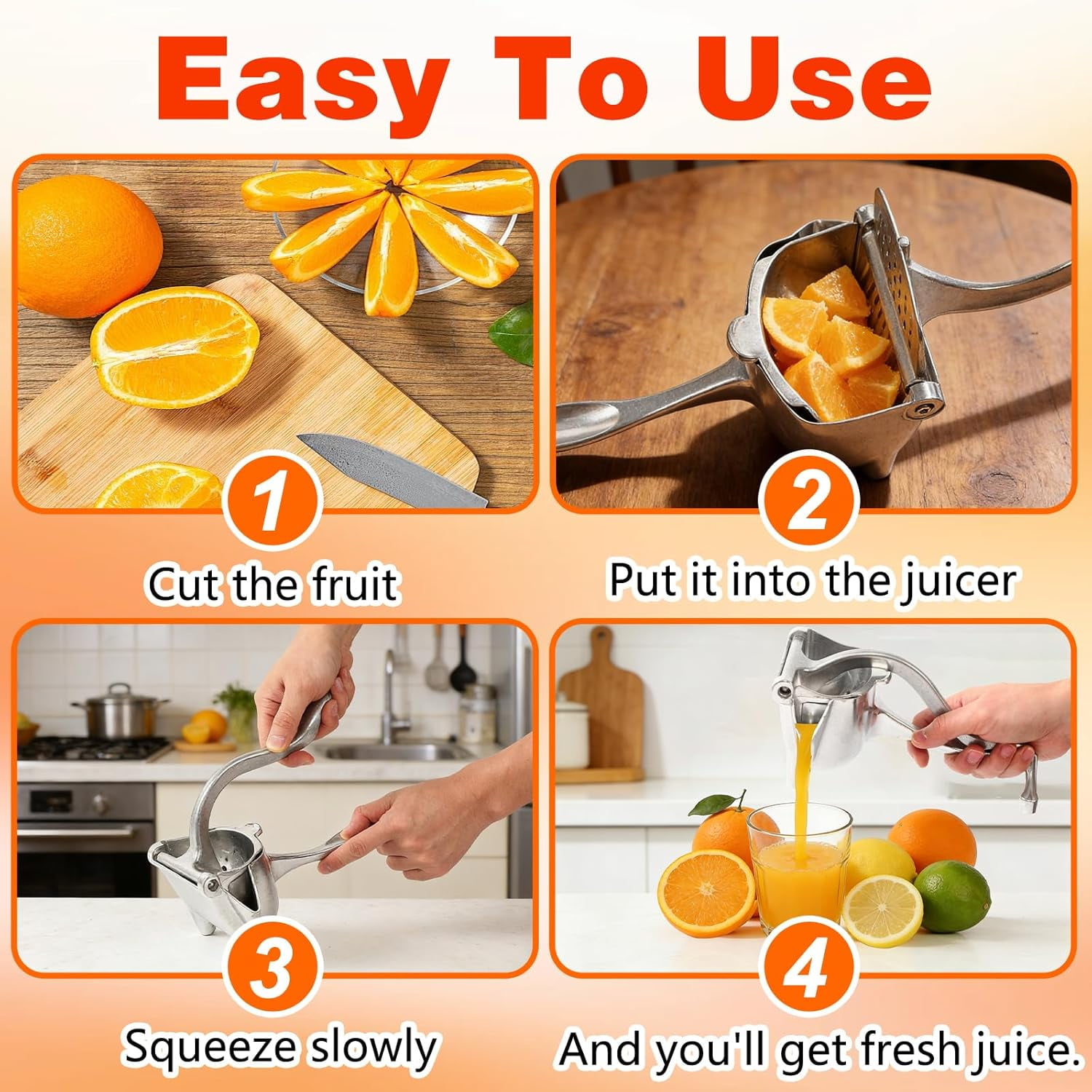 Fresh Fruit Juice Extractor, Manual Hand Press Juicer with Heavy-Duty Aluminum Alloy & Ergonomic Grip for Efficient Extraction, Easy-Clean,