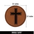 thumbnail image 2 of Cross with Outline Christian 2.5" Faux Leather Round Engraved Iron-On Patch - Brown, 2 of 6