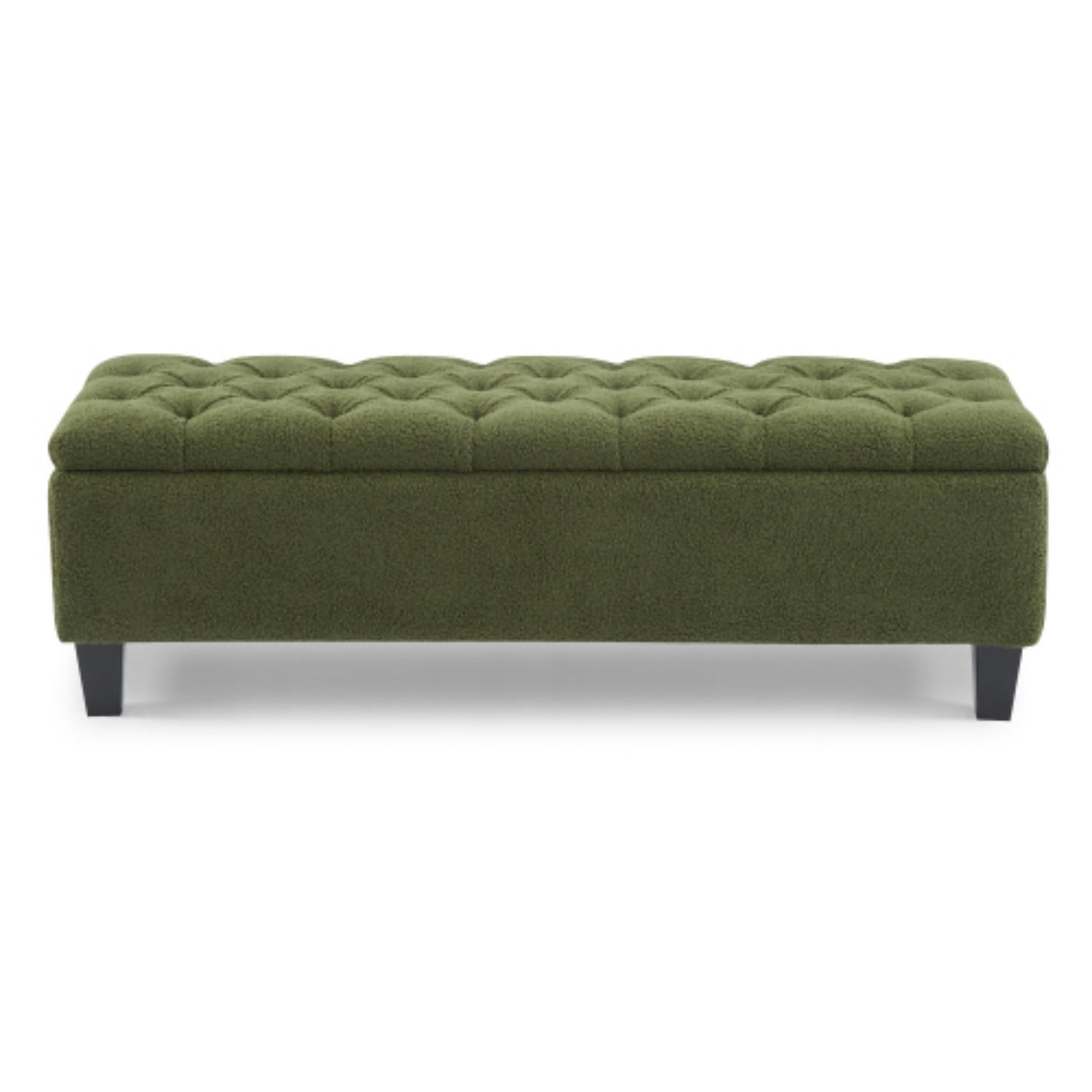 Storage Ottoman Bench with Hinged Lid, Green PU Upholstered Entryway Bench with Rubber Wood Legs, Bedroom Living Room Bench, 300 lbs