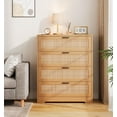 thumbnail image 4 of Homhougo 4 Drawer Dresser for Bedroom, Rattan Chest of Dressers, Modern Wood Tall Dresser with Power Outlets, Drawer Organizer Unit with Metal Handle for Living Room Closet Hallway Entryway, 4 of 9