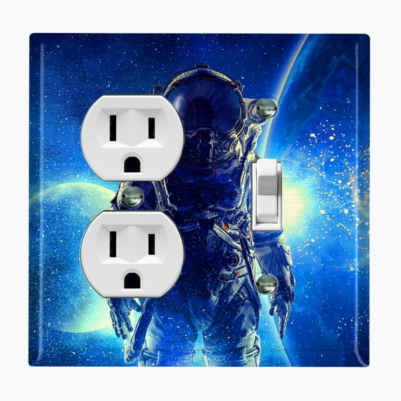 Metal Light Switch Plate Outlet Cover (Astronaut - Single Duplex Single Toggle)