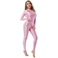 thumbnail image 3 of CHICTRY Womens Metallic Long Sleeve T-Shirt&Leggings Set 2Pcs Sports Dance Outfit Yoga Fitness Clothes Pink L, 3 of 6