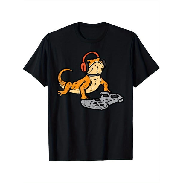 Men's Bearded Dragon Gamer - Soft Cotton, Short Sleeve, Crew Neck T-Shirt with Fun Animal Design Tee For Adult, Men, Women, Teen, Teenager, Adolescent, Youth