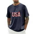 thumbnail image 2 of T-shirts for Men Plus Size under $5 Short Sleeve Independence Day Round-Neck Print Casual Blouses Dark Blue L, 2 of 5