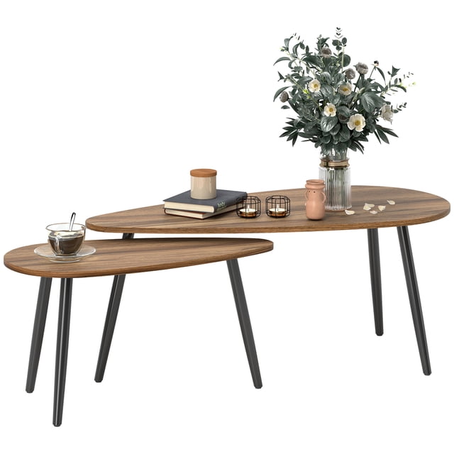 HOMCOM Ensemble de 2 Tables Basses Gigognes, Tables d'Appoint avec Pattes en Acier, Brun