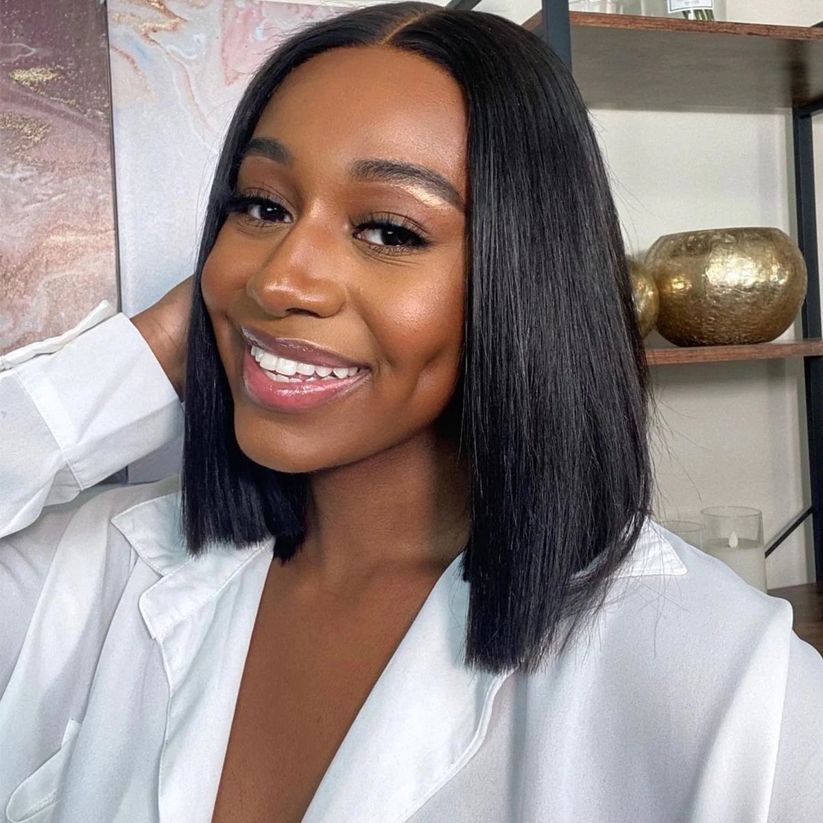 Supreme 13A Celebrity-Grade 100% Unprocessed Human Hair 6X4 Bob Cut Wig (Middle Part 14" inch)- Renee
