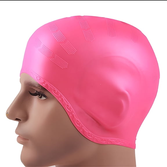 TELOLY Waterproof Swim Caps with 3D Ear Protection, Durable Flexible Silicone Swimming Hats for Women Men Kids Adults, Bathing Swimming Caps for Short Long Hair