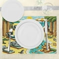 thumbnail image 3 of Ambesonne Funny Animals Place Mats Set of 4, Happy Leisure Day, Standard Size, Yellow Aqua Green, 3 of 5