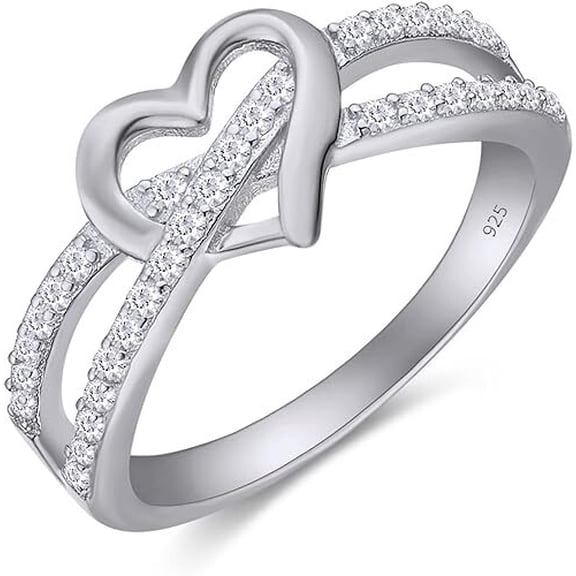 Infinity Heart Split Shank Promise Ring 1.7 Ct Simulated Diamond 14K White Gold Over