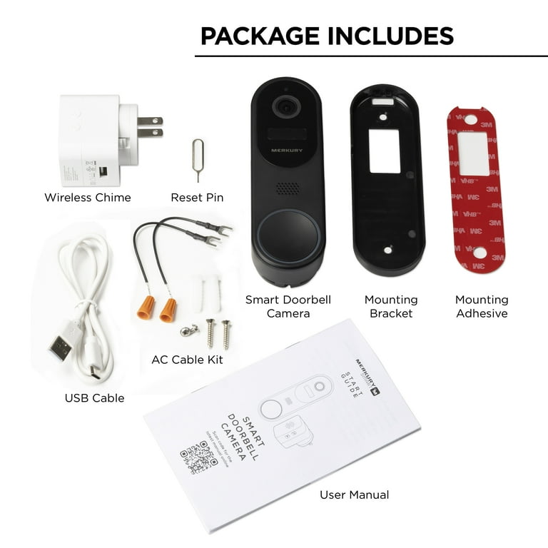 Merkury Smart Doorbell Camera Wire-Free Battery Cam with Chime