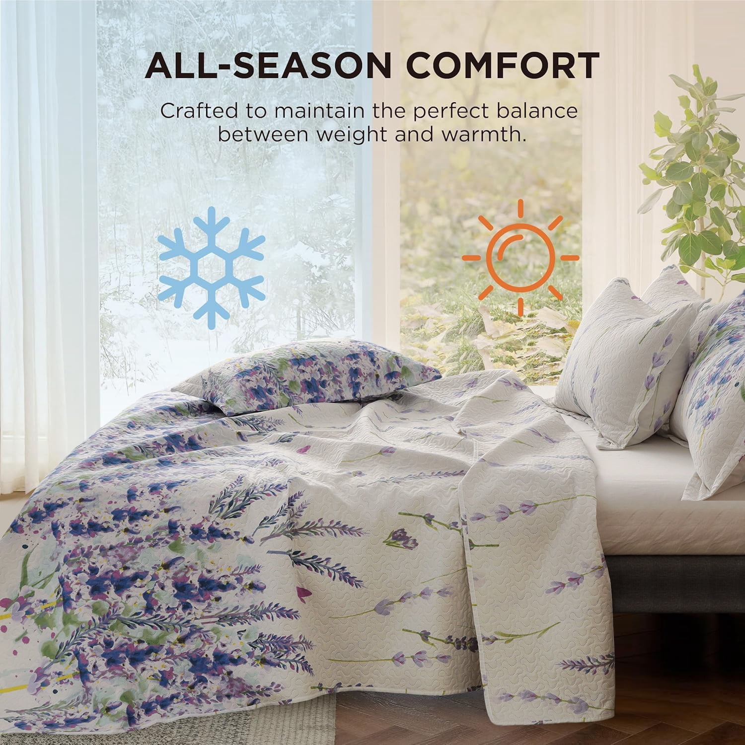 Beartech Floral Quilt Set King Size Purple Hyacinth Butterfly Quilt Lightweight Reversible Microfiber Bedspread Coverlet Bedding Set