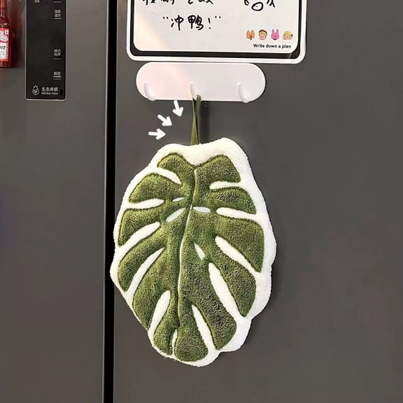 Leaf-Shaped Hand Towels – Hanging Botanical Microfiber Towels for Bathroom and Kitchen, Absorbent and Quick-Dry Cute Washcloths with Hanging Loops, Aesthetic Home Decor