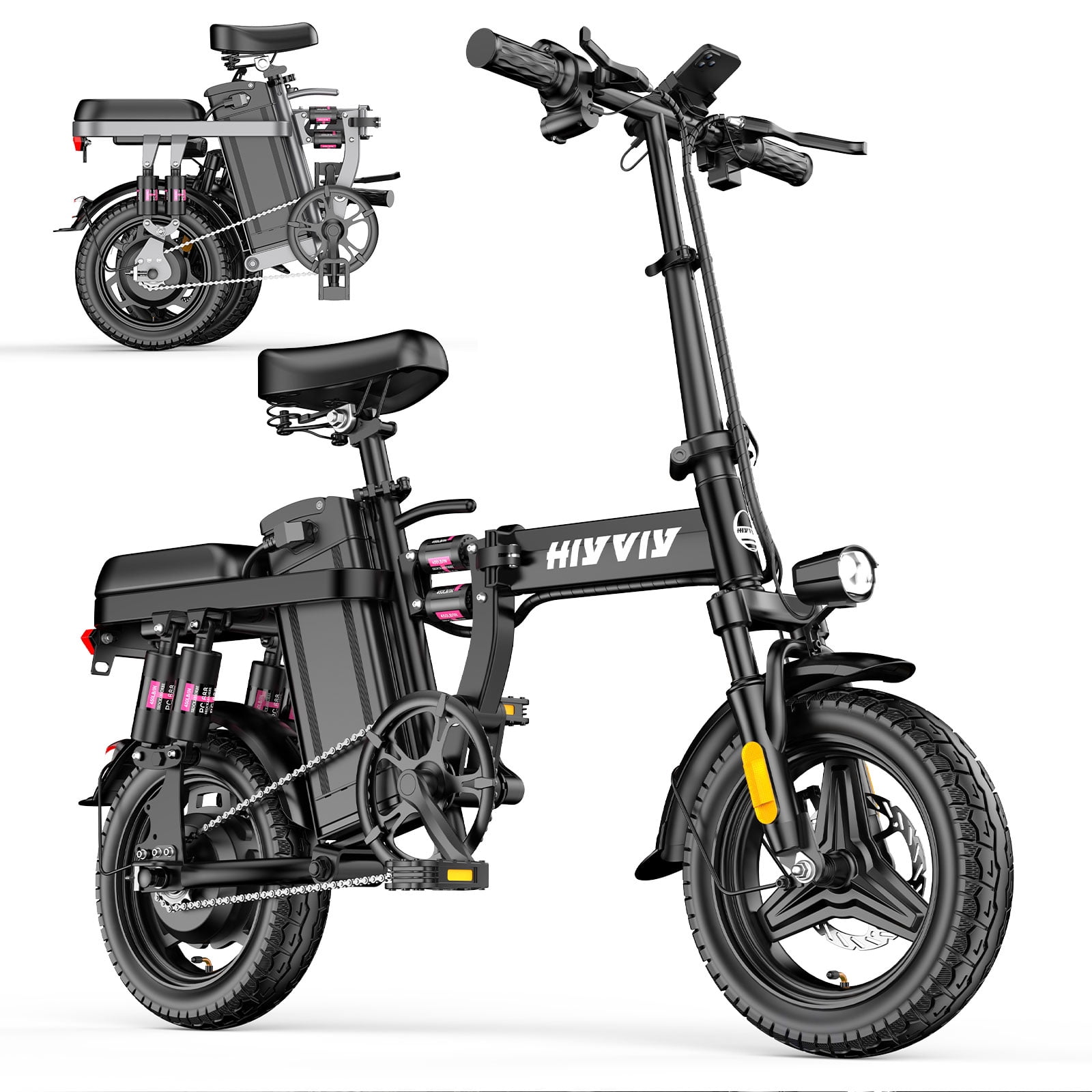 HiyViy 14" Folding Electric Bike for Adults Teens,700W Peak Motor 48V/10AH Battery, Commuter City Ebike, UL2849