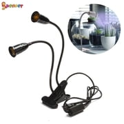 Spencer E27 Bulb 2 Head Clip-On Cable Desk Lamp Holder Flexible Gooseneck Book Lights Stand Clamp Lamp Socket for Home Plants Grow Reptiles Aquarium (Black)