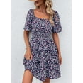 thumbnail image 4 of PRETTYGARDEN Women's Floral Summer Short Dress Square Neck Short Sleeve Tiered Ruffle Boho Swing Dresses, 4 of 6
