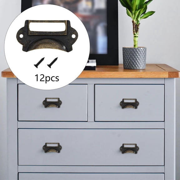 12 Pieces Drawer Pulls Tag File Label Holder with Screws Cabinet Handles for