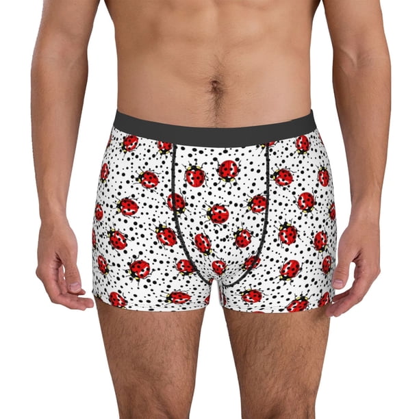 Balery Red Ladybugs On Black Dotted Calzoncillos bóxer para hombre, ropa interior de algodón suave y transpirable con cinturilla de nailon-Small