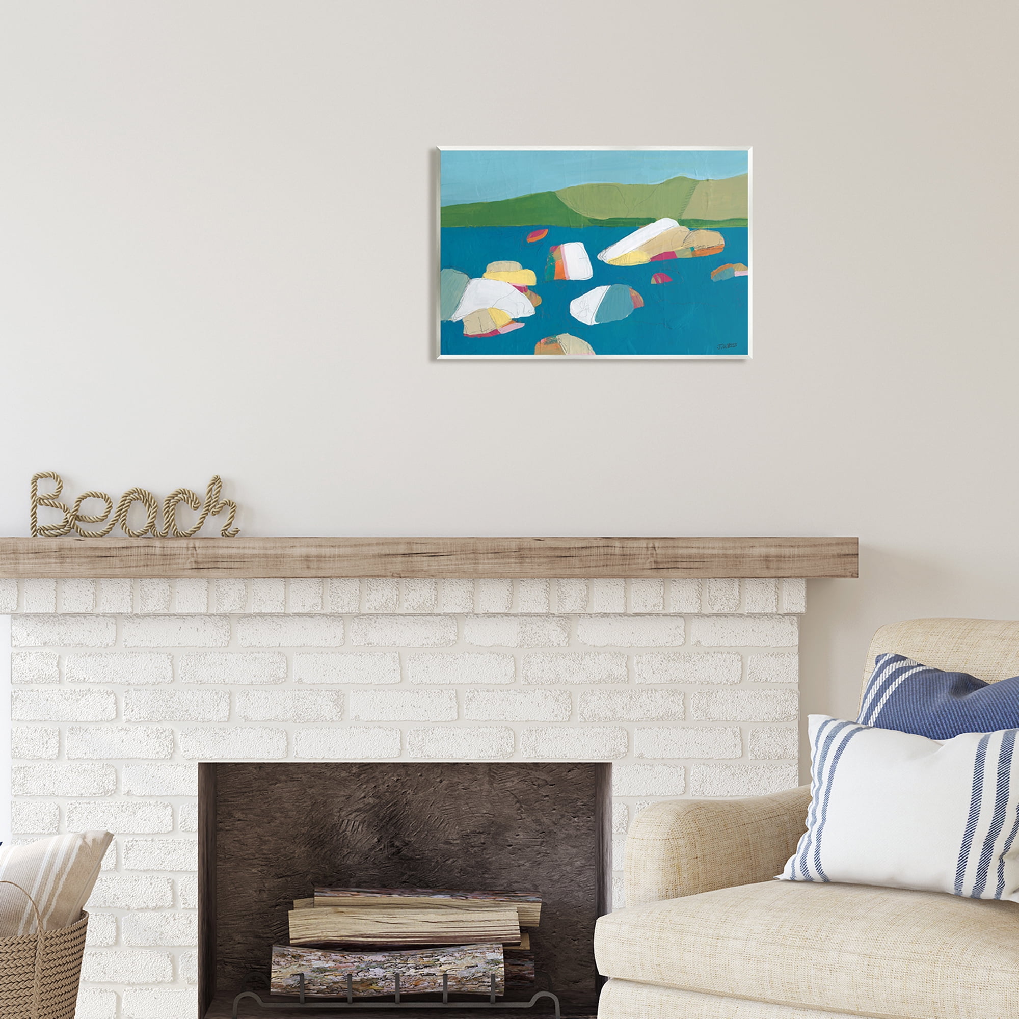 Stupell Industries Modern Ocean Rocks Painting Coastal Painting Unframed Art Print Wall Art