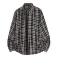 thumbnail image 1 of Mens Casual Manga Corta Botón Abajo Camisas Vintage Comprobar Collar de Solapa Manga Larga Moda Superior, Blusa Elegante, 1 of 5