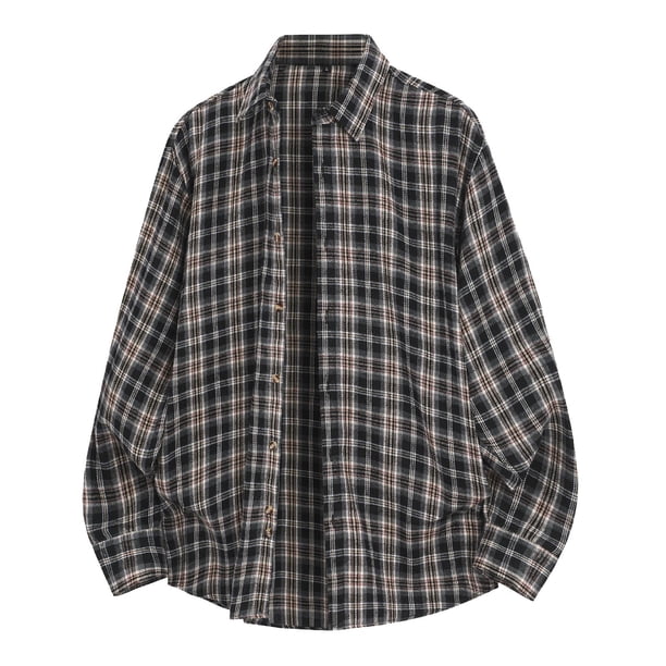 Mens Casual Manga Corta Botón Abajo Camisas Vintage Comprobar Collar de Solapa Manga Larga Moda Superior, Blusa Elegante