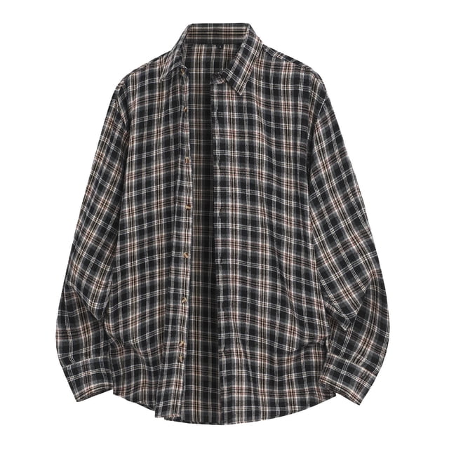Mens Casual Manga Corta Botón Abajo Camisas Vintage Comprobar Collar de Solapa Manga Larga Moda Superior, Blusa Elegante