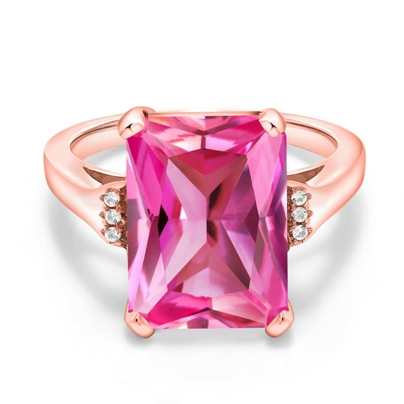 Gem Stone King 10.07 Cttw Pink Created Sapphire Engagement Ring for Women | 18K Rose Gold Plated Silver| Octagon 14X10MM | Gemstone September Birthstone | Size 9
