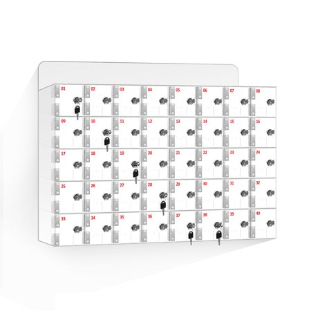 LINJI Clear Acrylic Cell Phone Locker - 40 Slots Wall-Mounted Cabinet with Security Locks and Keys for Various Venues