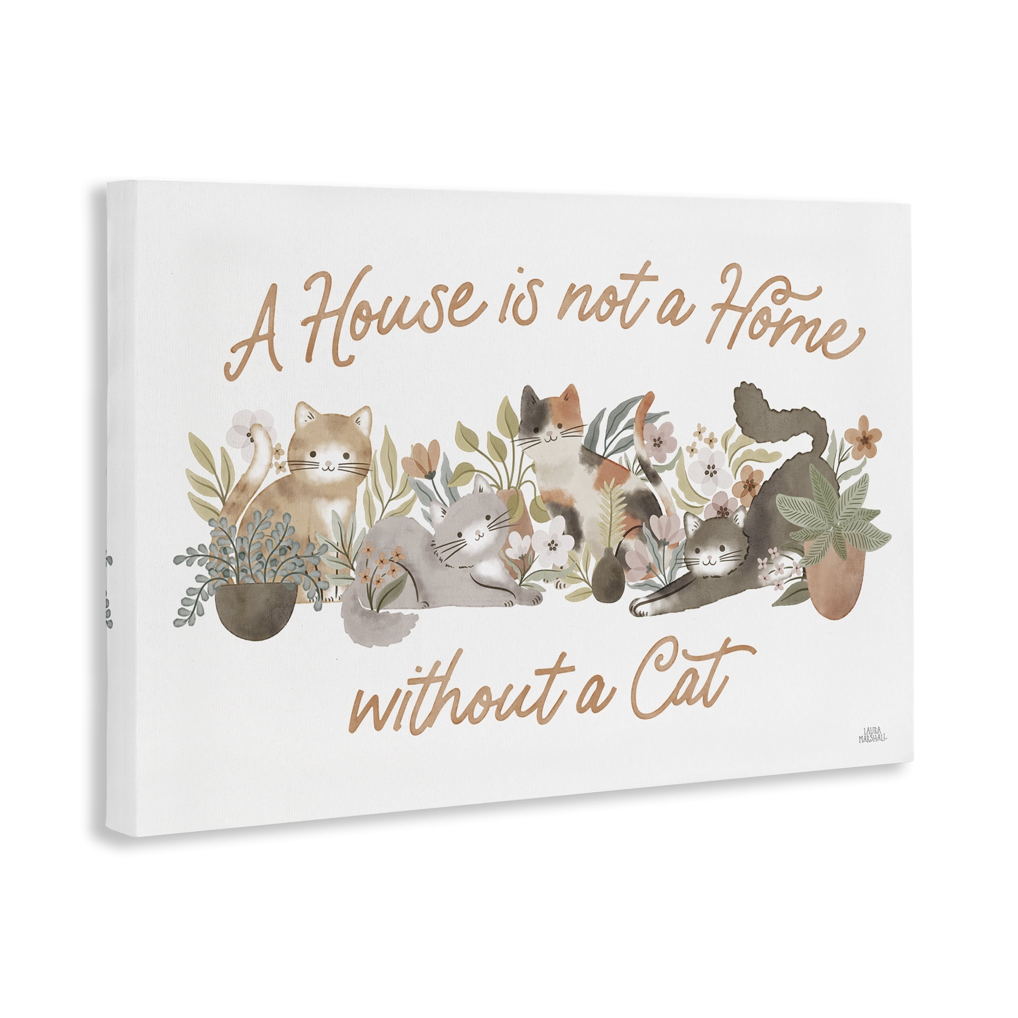Stupell Industries Cozy Cats & Plants Phrase Animals & Insects Painting Gallery Wrapped Canvas Art Print Wall Art, 24 x 16