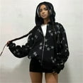 thumbnail image 2 of Zip Up Star Print Hoodies for Women Cropped Sweatshirts Fall Fashion Outfits Y2k Fleece Couples Clothes Black S, 2 of 6